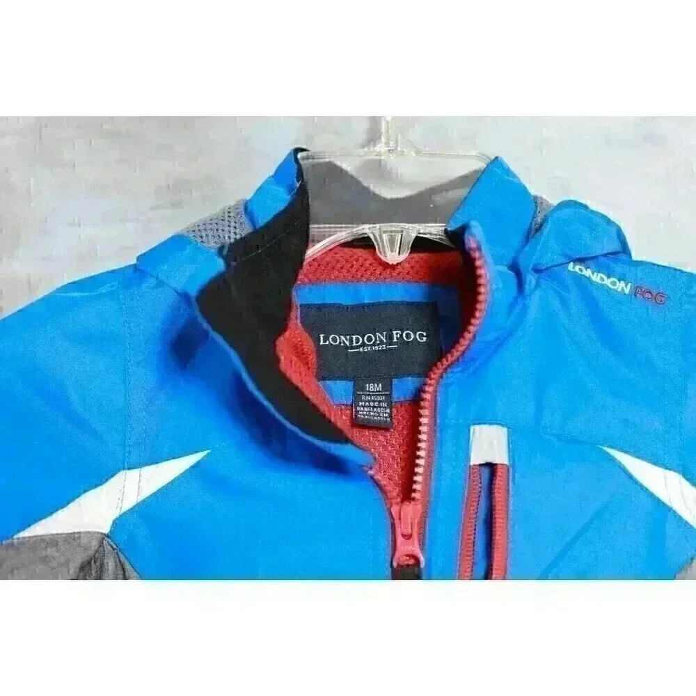 Boys London Fog Size 18m Blue/grey lined windbreaker w/hood, reflective stripes